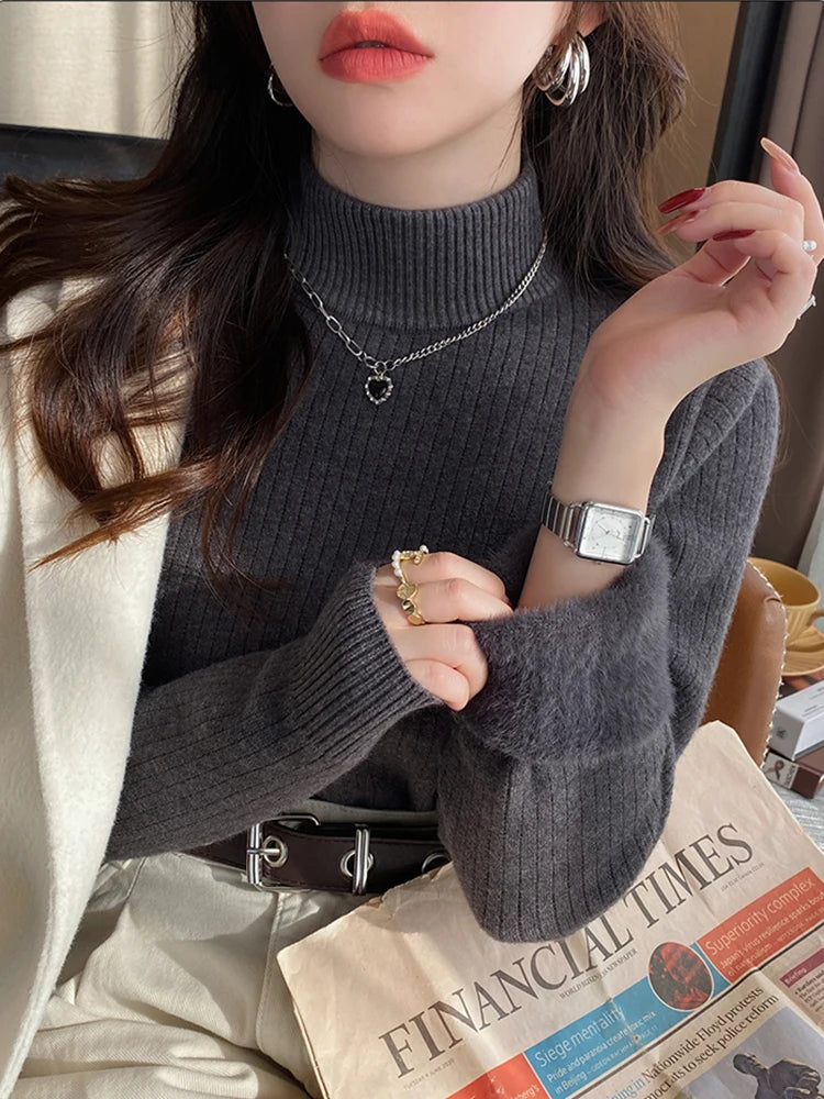 Fall/Autumn Womens Velvet Turtleneck Sweater Bleasures™