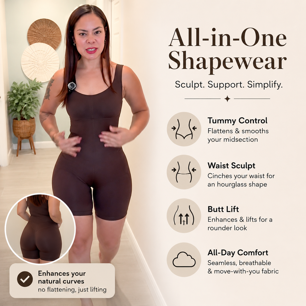 SculptCurve™ Open Back Butt Lifting Shapewear Bodysuit