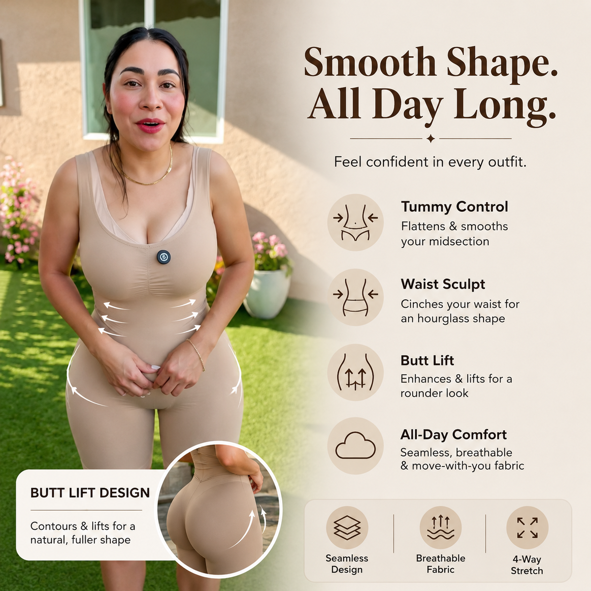 SculptCurve™ Open Back Butt Lifting Shapewear Bodysuit