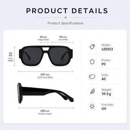 Double Bridges Square Sun Glasses
