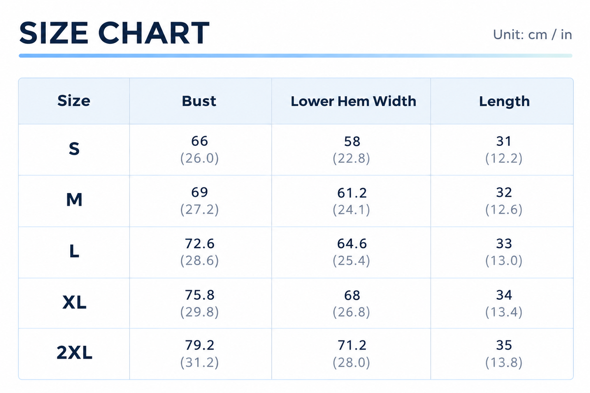 Supplier size chart for scoop-neck sports bra, sizes S to 2XL
