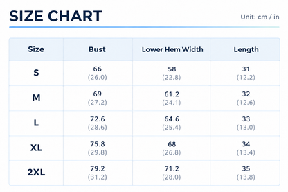 Supplier size chart for scoop-neck sports bra, sizes S to 2XL