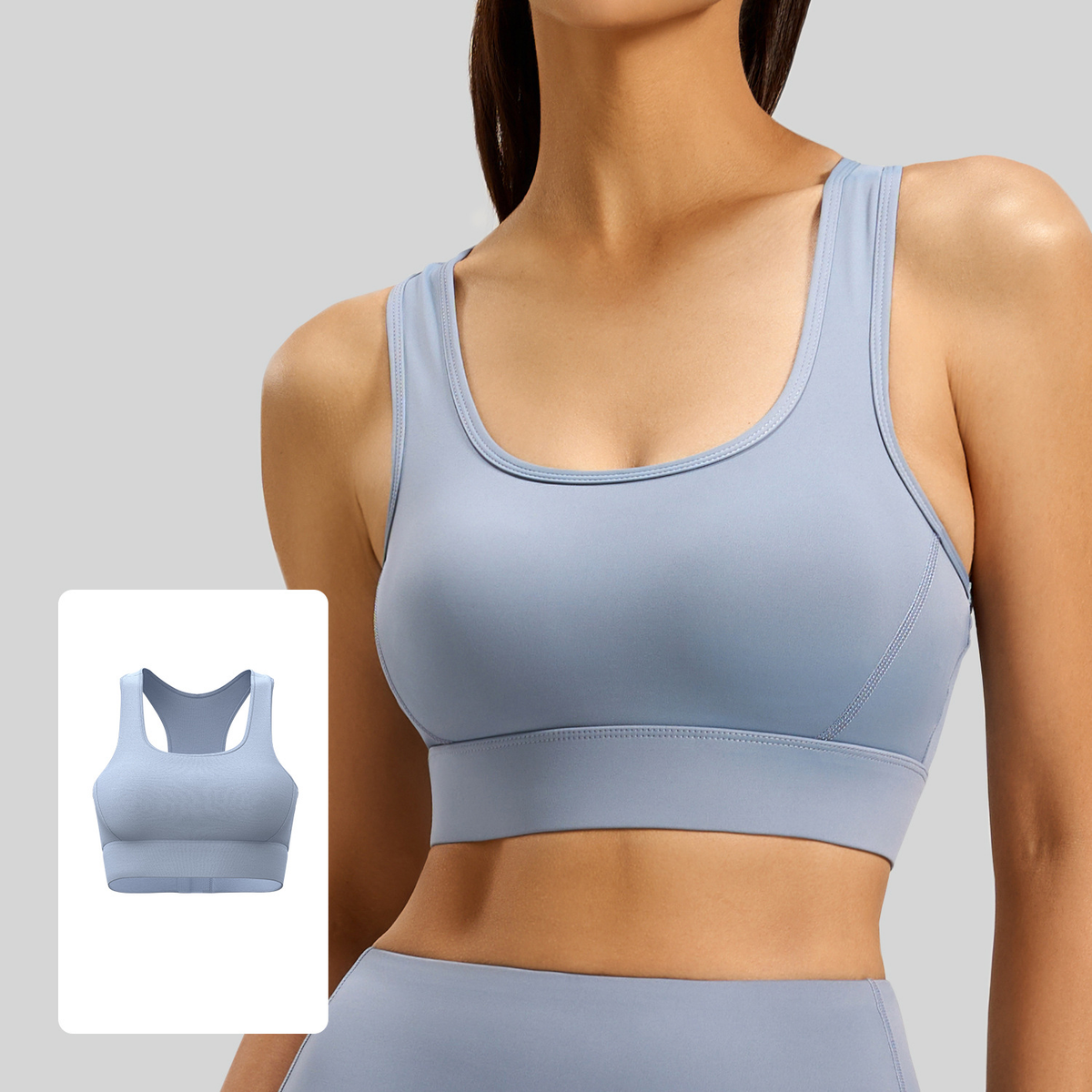 Original supplier sports bra photo, light-blue, Chinese label removed only