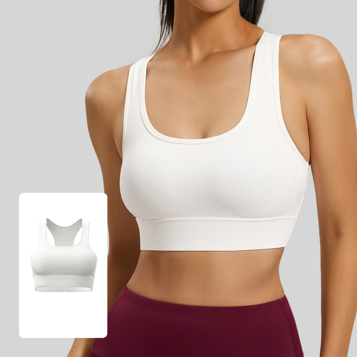Original supplier sports bra photo, white, Chinese label removed only