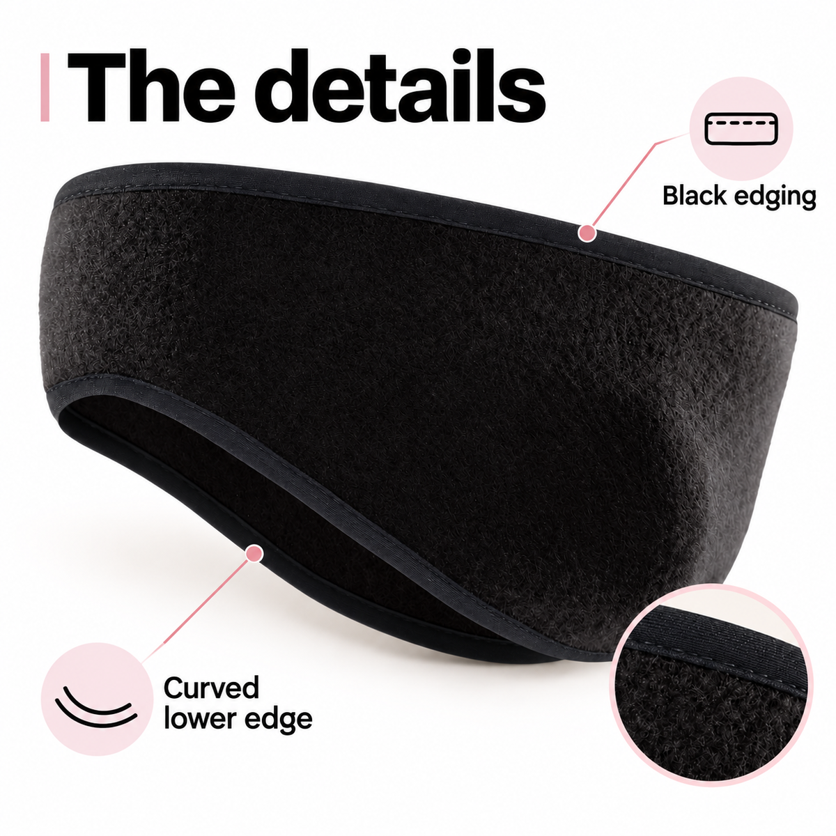 Cold Pace black headband construction with curved-edge and black-edging icons