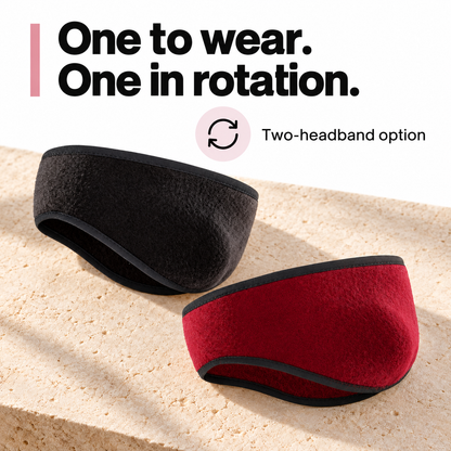 Black and burgundy Cold Pace headbands with rotation icon and two-headband option